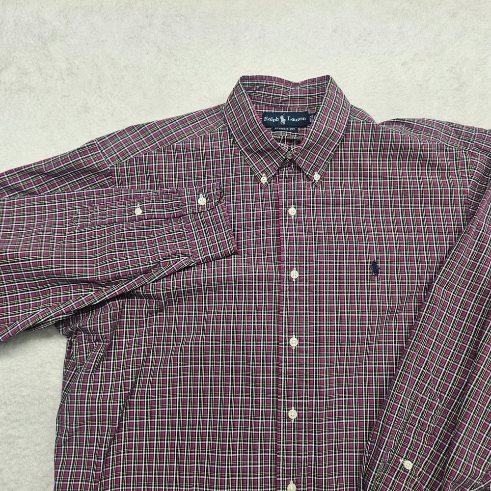 Ralph Lauren Mens Classic Fit Plaid Button Down Shirt Purple Black Large 1318